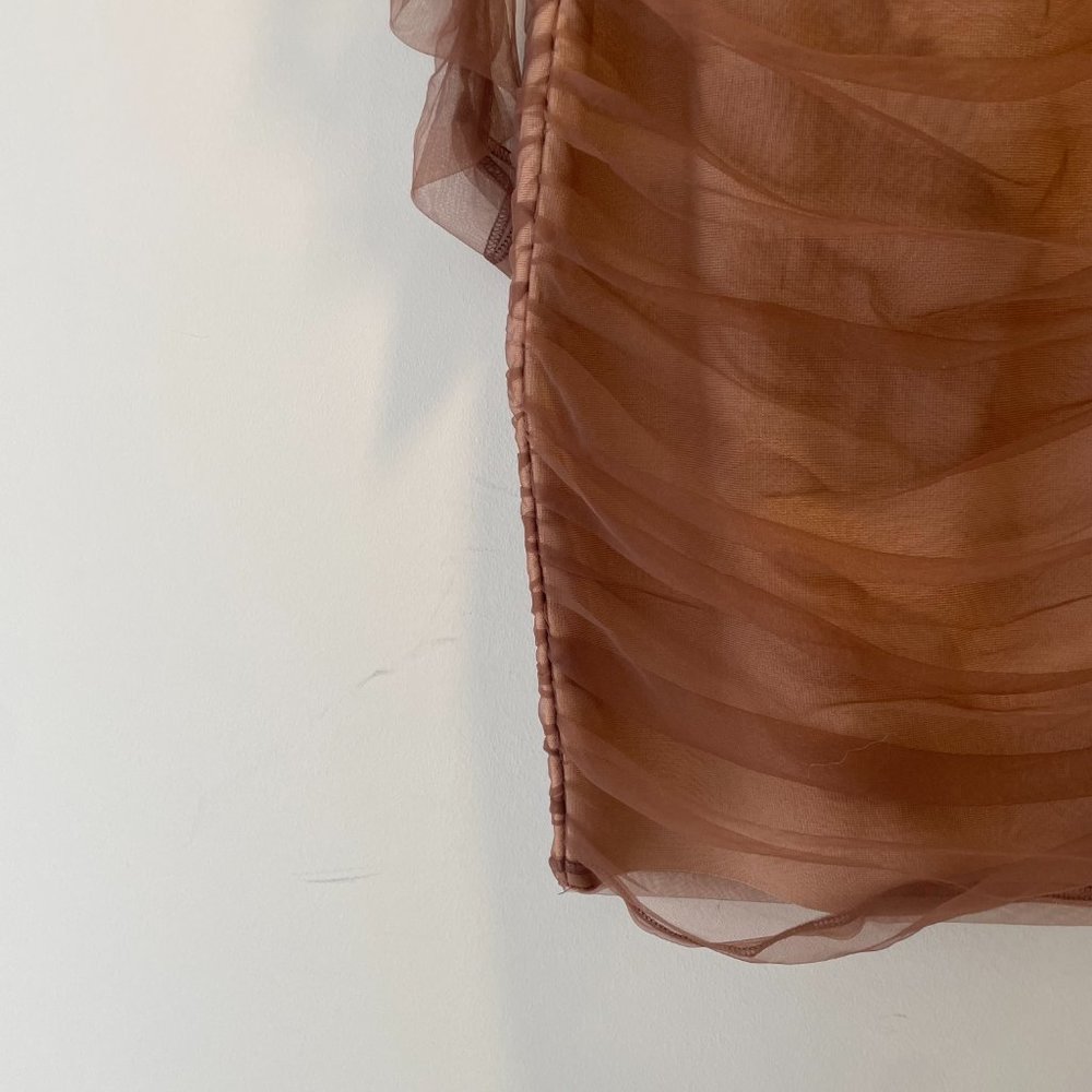 Fashion Nova Ruched And Ready Bandage Midi Dress - Taupe Size S - Picture 8 of 12